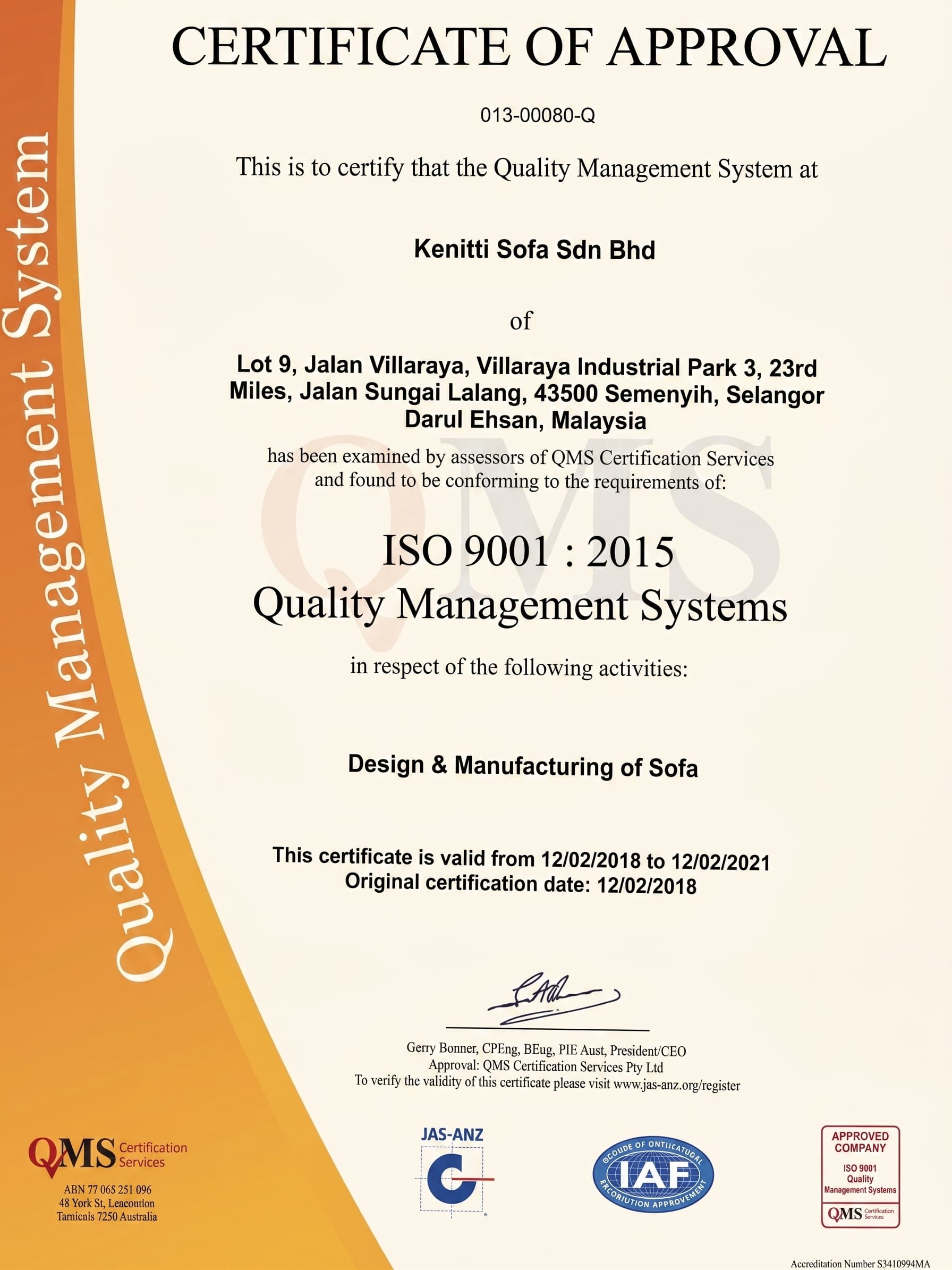 ISO 9001 Certificate of Approval